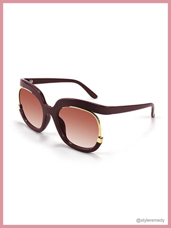 Accessories - Retro Oversized Sunglasses UV400 Half-Metal Frame Women Wrap Around